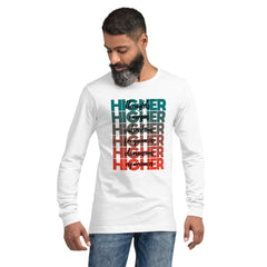 "Higher" Unisex Long Sleeve Tee (Black) | Turquoise/Orange