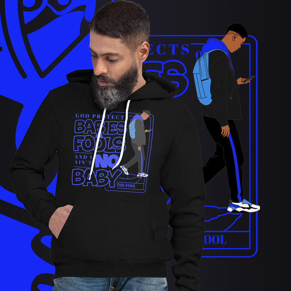 "God Protects Fools" Unisex Hoodie (Man Version) | Blue