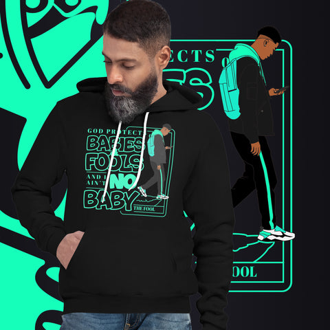 "God Protects Fools" Unisex Hoodie (Man Version) | Cyan