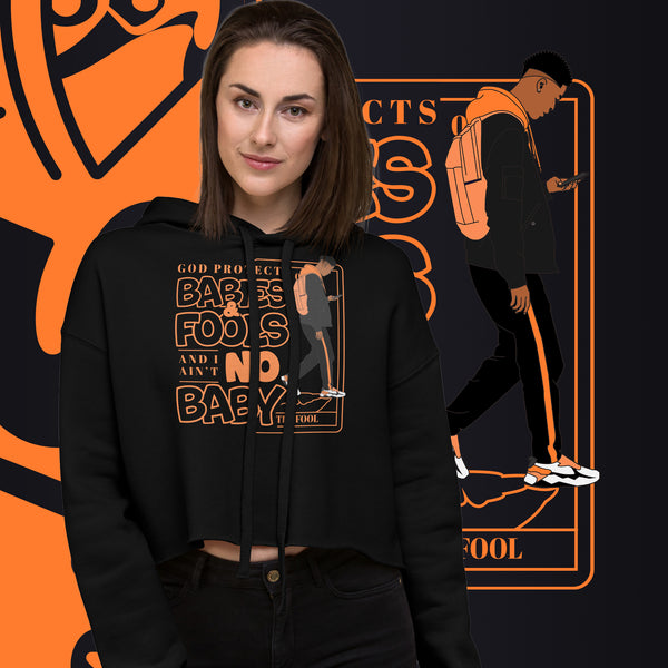 "God Protects Fools" Crop Hoodie (Man Version) | Orange