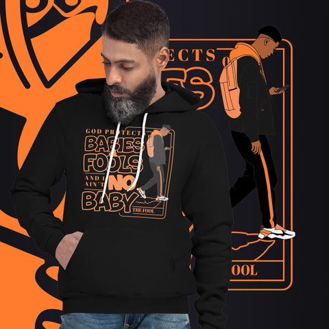 "God Protects Fools" Unisex Hoodie (Man Version) | Orange