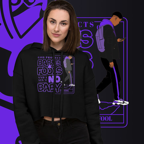 "God Protects Fools" Crop Hoodie (Man Version) | Purple