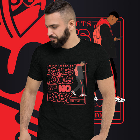 "God Protects Fools" Unisex T-Shirt (Man Version) | Red