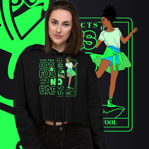 "God Protects Fools" Crop Hoodie (Woman Version) | Lime