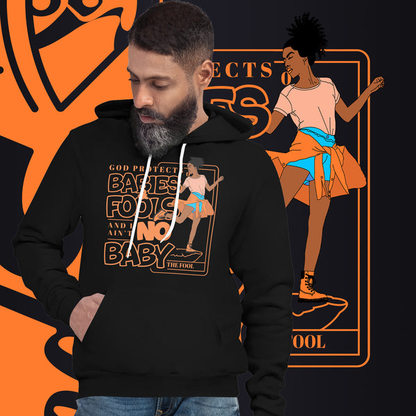 "God Protects Fools" Unisex Hoodie (Woman Version) | Orange