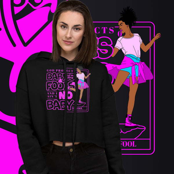 "God Protects Fools" Crop Hoodie (Woman Version) | Pink