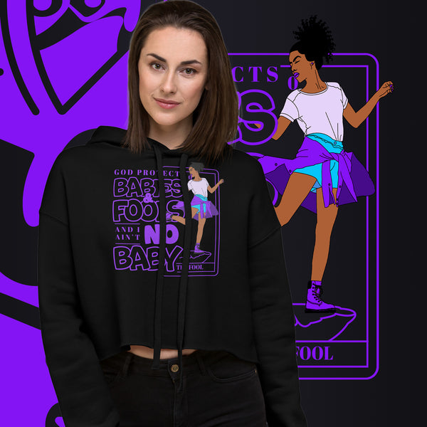 "God Protects Fools" Crop Hoodie (Woman Version) | Purple