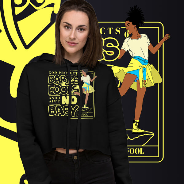 "God Protects Fools" Crop Hoodie (Woman Version) | Yellow