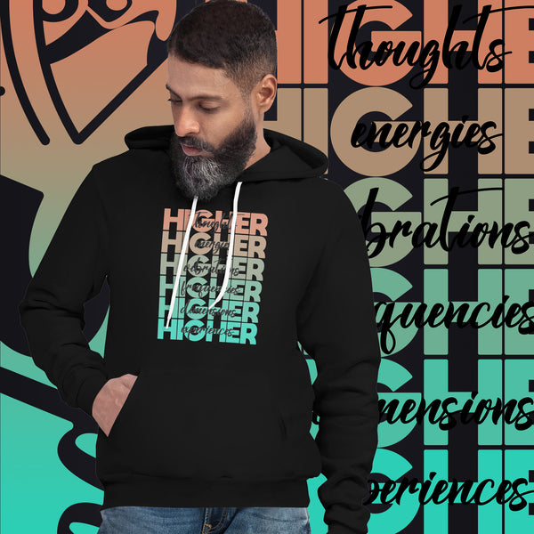 "Higher" Unisex Hoodie (Black) | Beige/Cyan