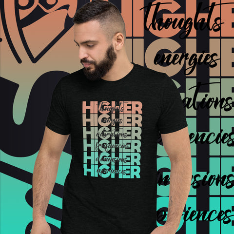 "Higher" Unisex T-Shirt (Black) | Beige/Cyan