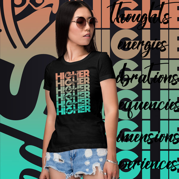 "Higher" Ladies T-Shirt (Black) | Beige/Cyan