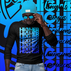 "Higher" Unisex Long Sleeve Tee (Black) | Blue