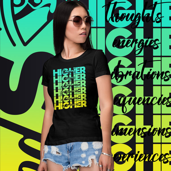 "Higher" Ladies T-Shirt (Black) | Cyan/Yellow