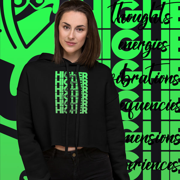 "Higher" Crop Hoodie (Black) | Green