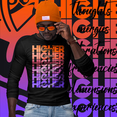 "Higher" Unisex Long Sleeve Tee (Black) | Orange/Purple