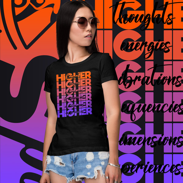 "Higher" Ladies T-Shirt (Black) | Orange/Purple