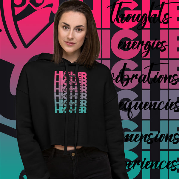 "Higher" Crop Hoodie (Black) | Pink/Turquoise