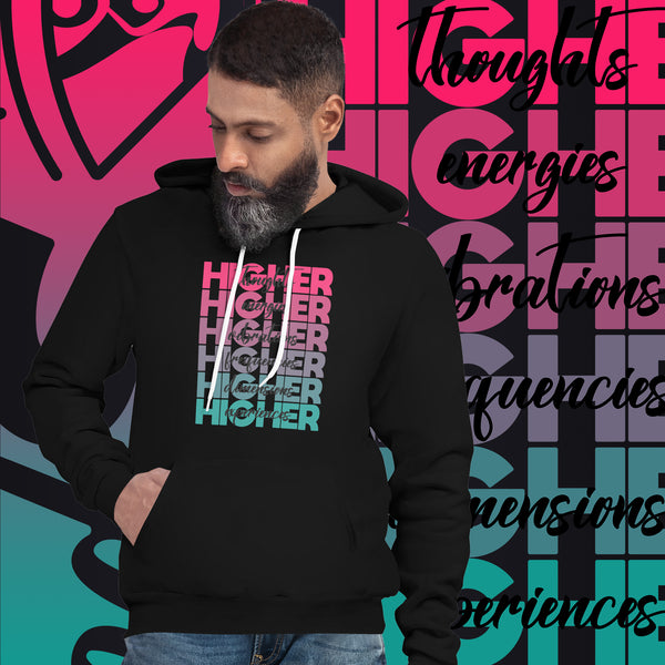 "Higher" Unisex Hoodie (Black) | Pink/Turquoise