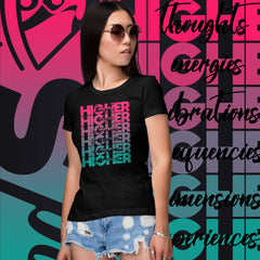 "Higher" Ladies T-Shirt (Black) | Pink/Turquoise