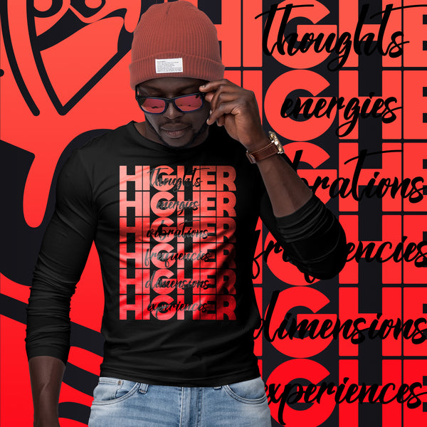 "Higher" Unisex Long Sleeve Tee (Black) | Red