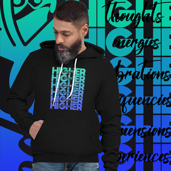 "Higher" Unisex Hoodie (Black) | Turquoise/Blue