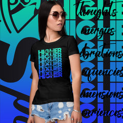 "Higher" Ladies T-Shirt (Black) | Turquoise/Blue