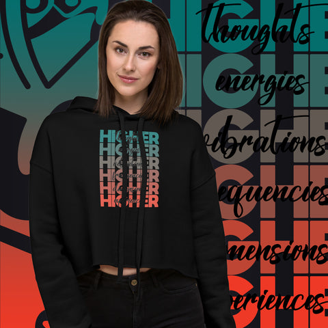 "Higher" Crop Hoodie (Black) | Turquoise/Orange