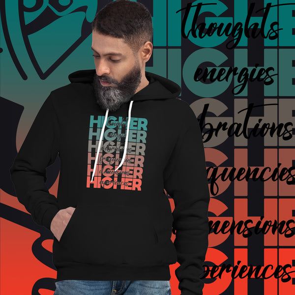 "Higher" Unisex Hoodie (Black) | Turquoise/Orange