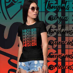 "Higher" Ladies T-Shirt (Black) | Turquoise/Orange