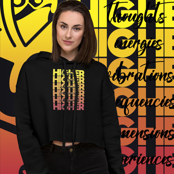 "Higher" Crop Hoodie (Black) | Yellow/Burgundy