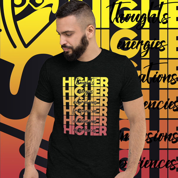 "Higher" Unisex T-Shirt (Black) | Yellow/Burgundy