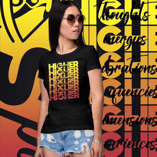 "Higher" Ladies T-Shirt (Black) | Yellow/Burgundy