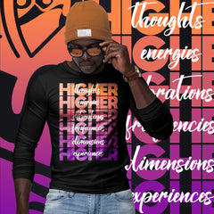 "Higher" Unisex Long Sleeve Tee (White) | Orange/Purple