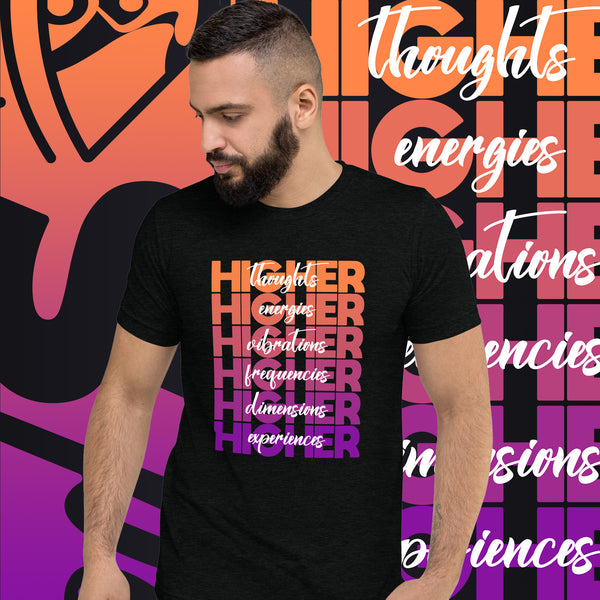 "Higher" Unisex T-Shirt (White) | Orange/Purple