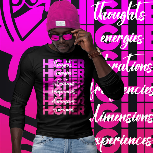 "Higher" Unisex Long Sleeve Tee (White) | Pink