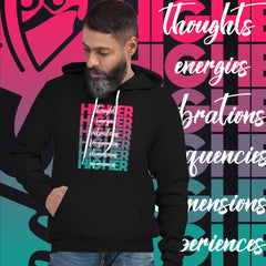 "Higher" Unisex Hoodie (White) | Pink/Turquoise