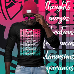 "Higher" Unisex Long Sleeve Tee (White) | Pink/Turquoise