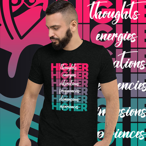 "Higher" Unisex T-Shirt (White) | Pink/Turquoise