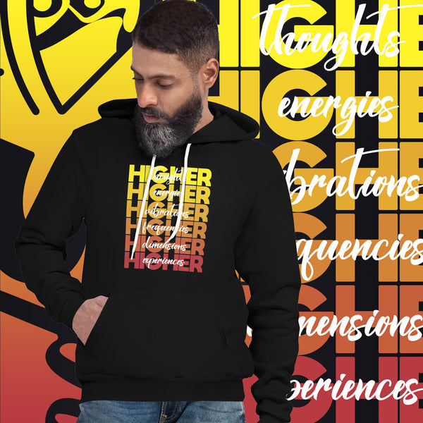 "Higher" Unisex Hoodie (White) | Yellow/Burgundy