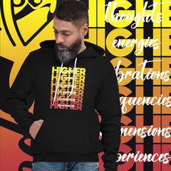 "Higher" Unisex Hoodie (White) | Yellow/Burgundy