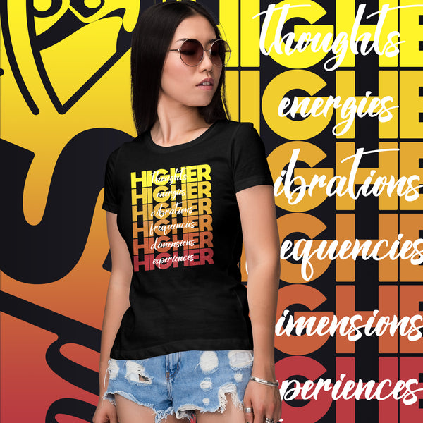 "Higher" Ladies T-Shirt (White) | Yellow/Burgundy