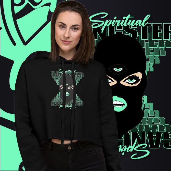 "Spiritual Gang" Crop Hoodie (White) | Cyan