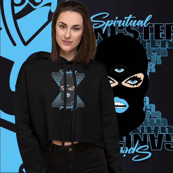 "Spiritual Gang" Crop Hoodie (White) | Light Blue