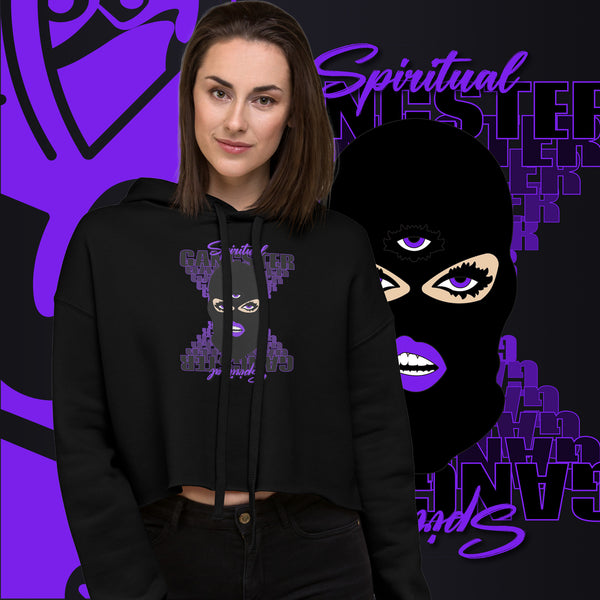 "Spiritual Gang" Crop Hoodie (White) | Purple