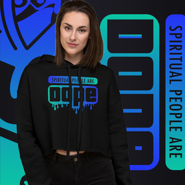 "Spiritual People" Crop Hoodie (Gradient) | Dark Blue/Cyan