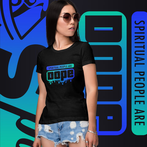 "Spiritual People" Ladies T-Shirt (Gradient) | Dark Blue/Cyan