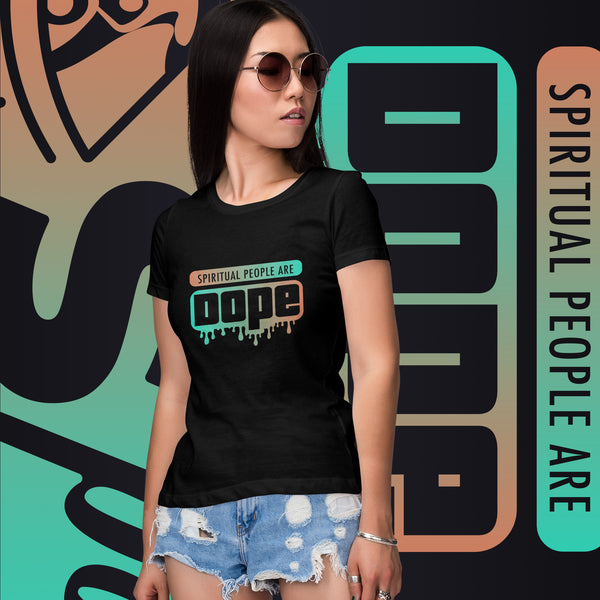 "Spiritual People" Ladies T-Shirt (Gradient) | Tan/Teal