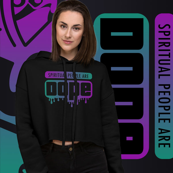 "Spiritual People" Crop Hoodie (Gradient) | Teal/Purple