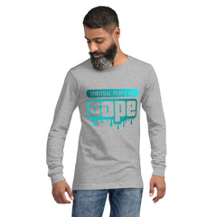 "Spiritual People" Unisex Long Sleeve Tee (Gradient) | Cyan/Turquoise