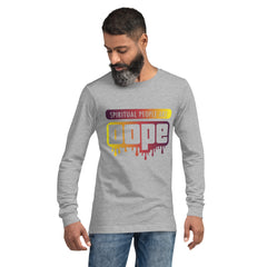 "Spiritual People" Unisex Long Sleeve Tee (Gradient) | Burgundy/Yellow